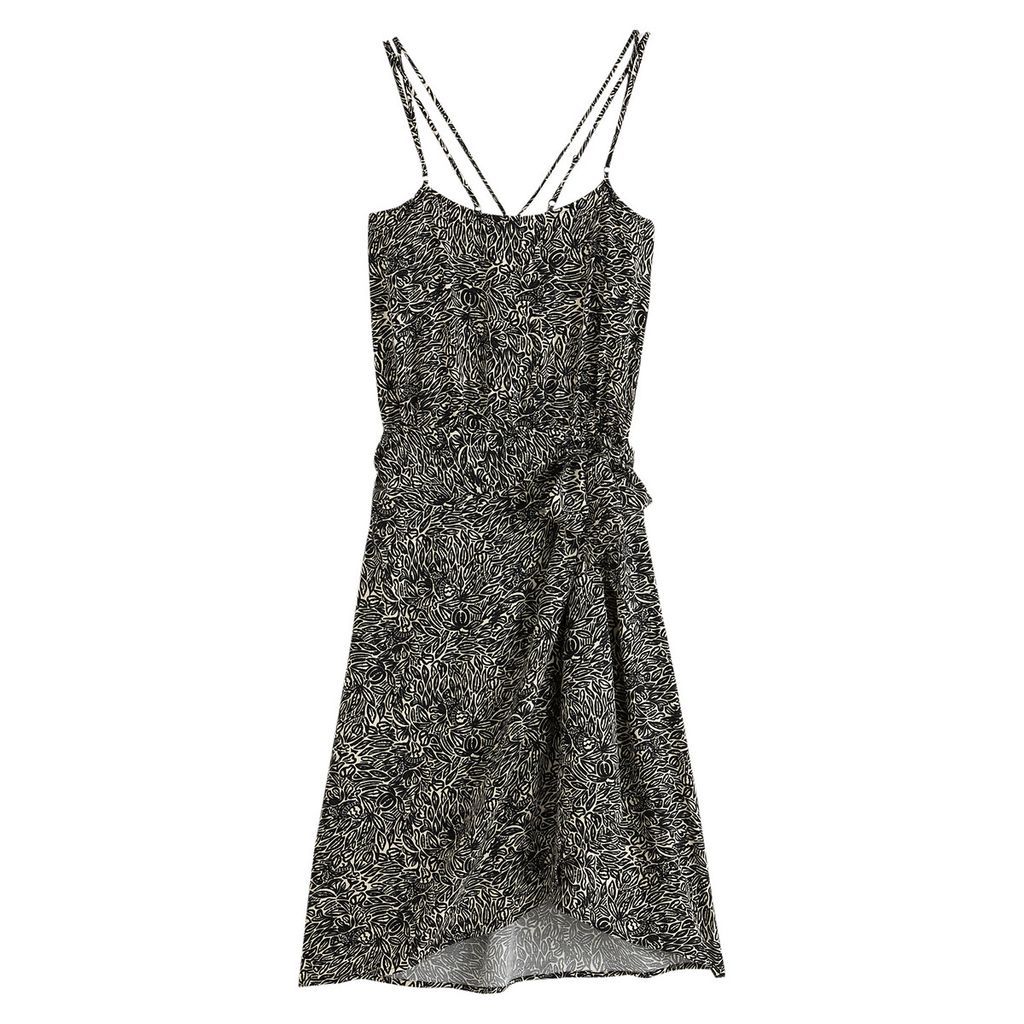 Mid-Length Wrapover Dress in Animal Print with Shoestring Straps