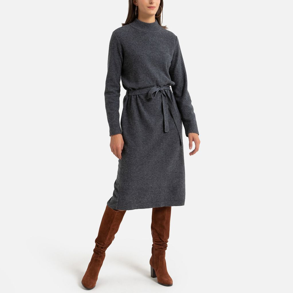 Wool Shift Jumper Dress with Long Sleeves