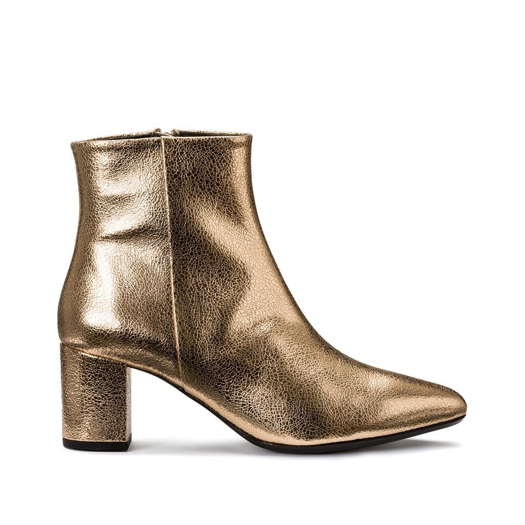 N107 Metallic Ankle Boots in Leather with Block Heel