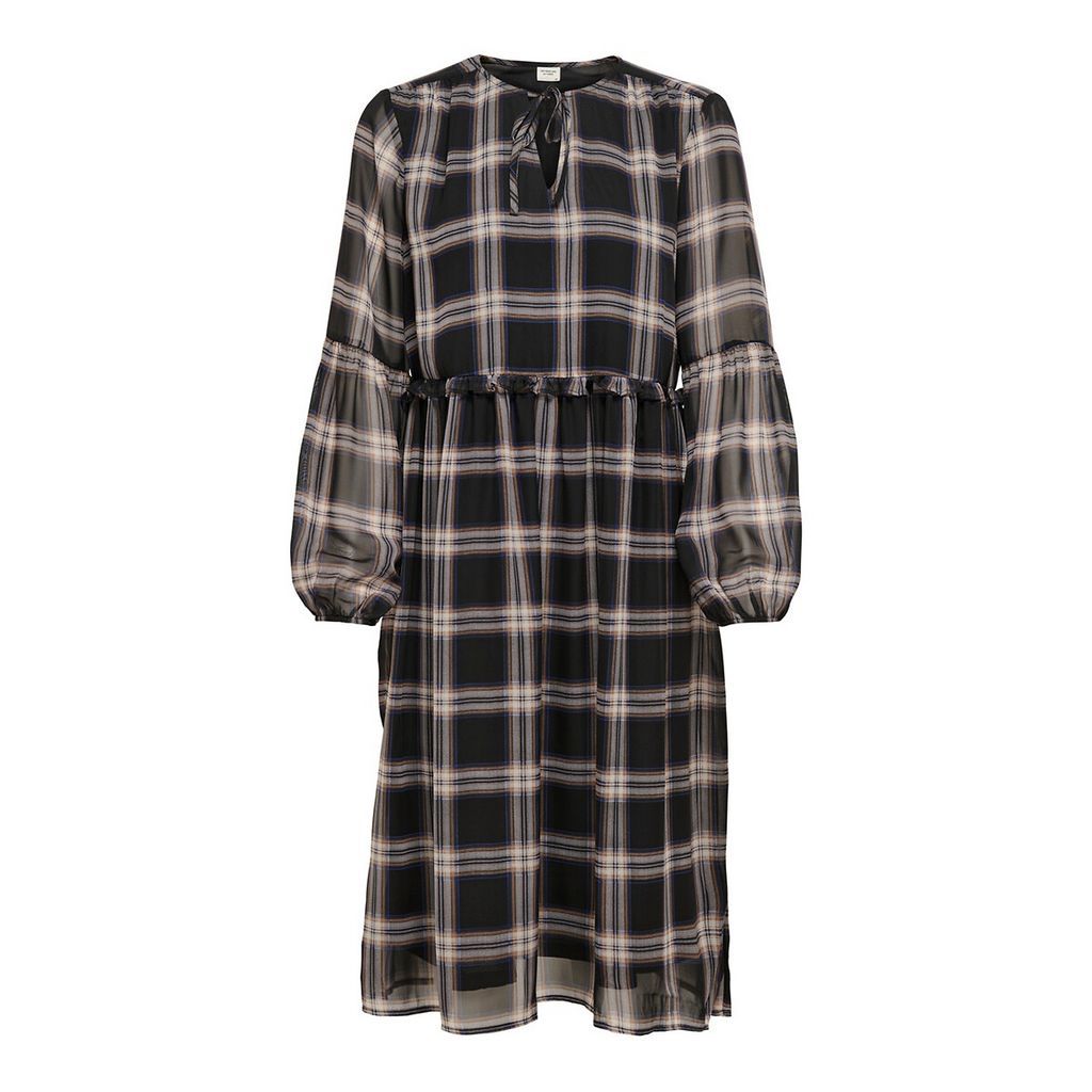 Checked Puff-Sleeve Dress