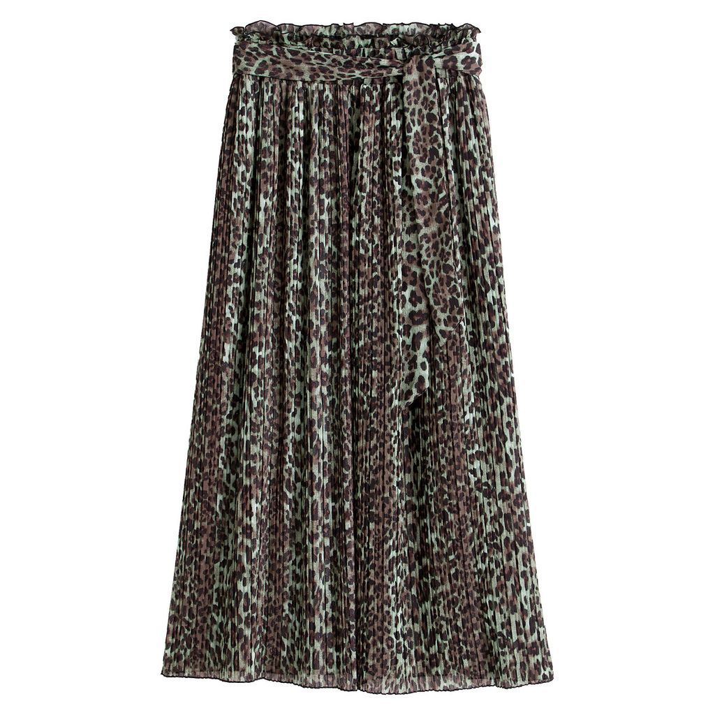 Recycled Plissé Midaxi Skirt in Animal Print