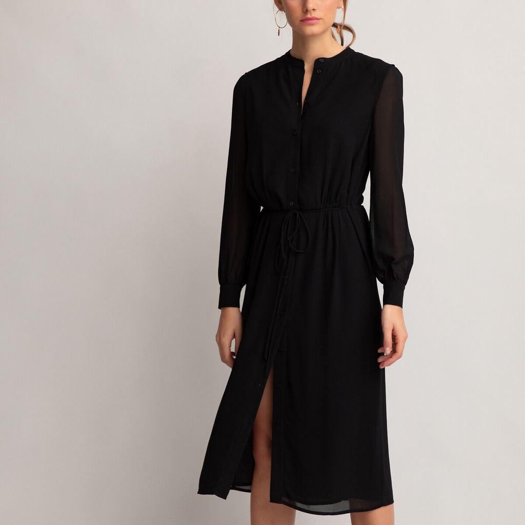 Recycled Shirt Dress with Crew Neck and Long Sleeves