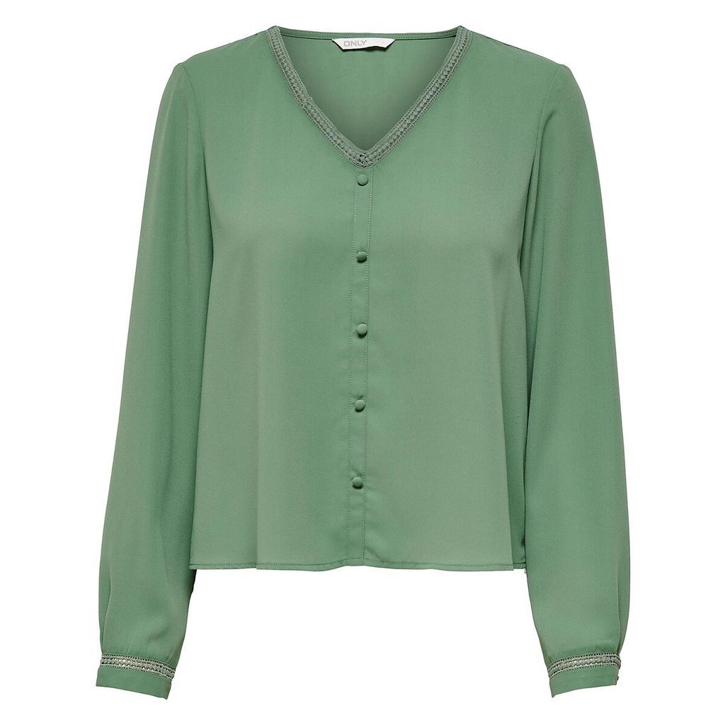 Short Buttoned Blouse with V-Neck