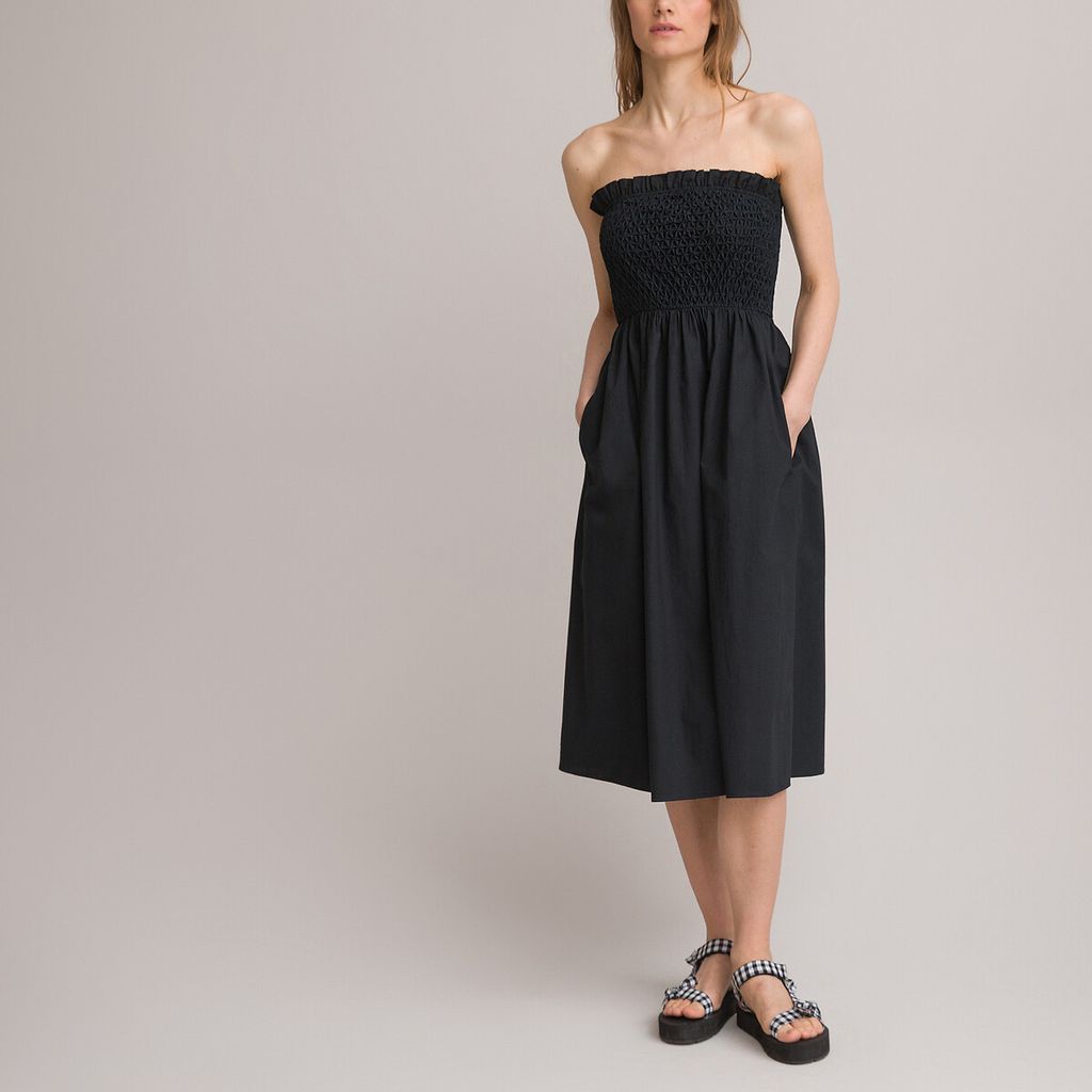 Mid-Length Bandeau Dress in Organic Cotton Poplin