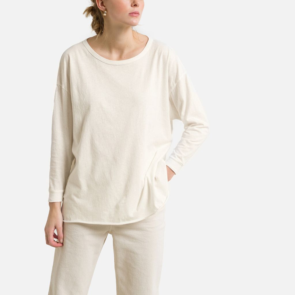Akocity Cotton T-Shirt with Boat Neck and Long Sleeves