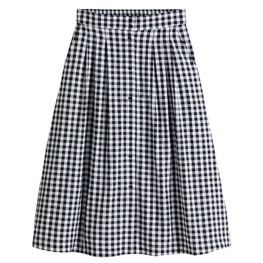 Gingham Midi Skirt in Cotton Mix, Made in Europe