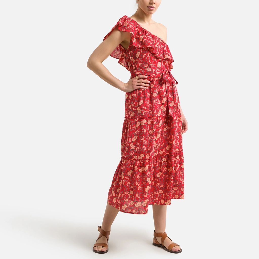 Laureline One Shoulder Dress in Floral Print Organic Cotton with Ruffles