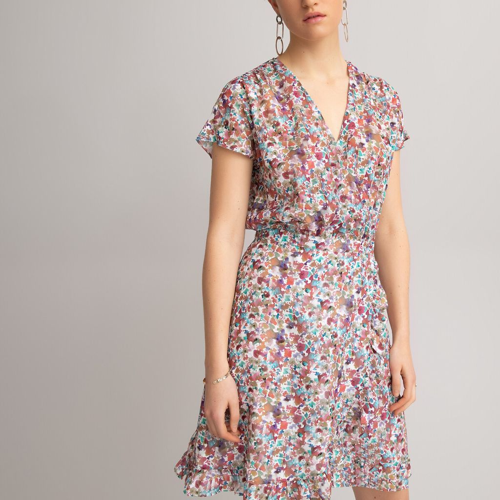 Ruffle Wrapover Mini Dress in Floral Print