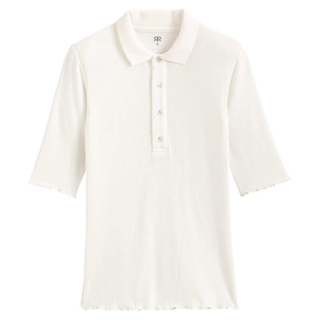 Ribbed Polo Shirt with Short Sleeves