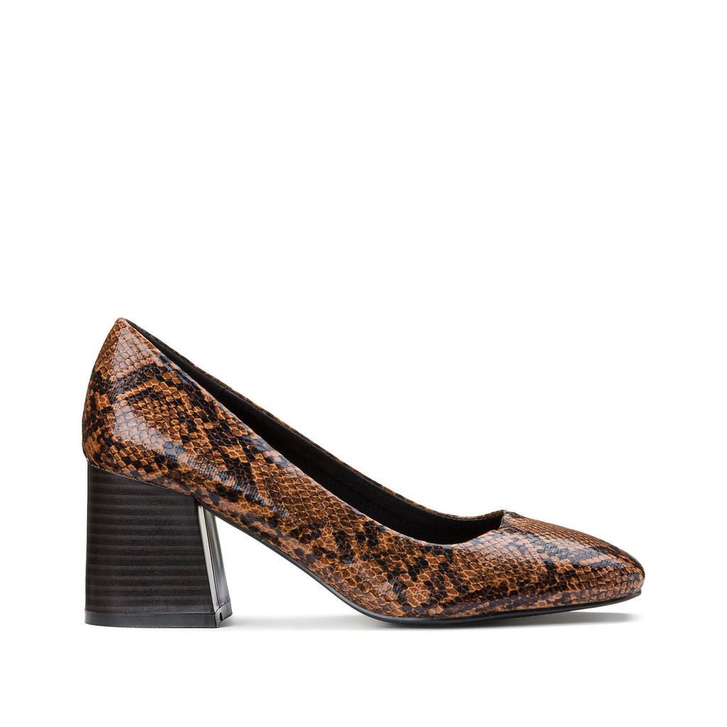 Snake Print Heels with Square Toe and Block Heel