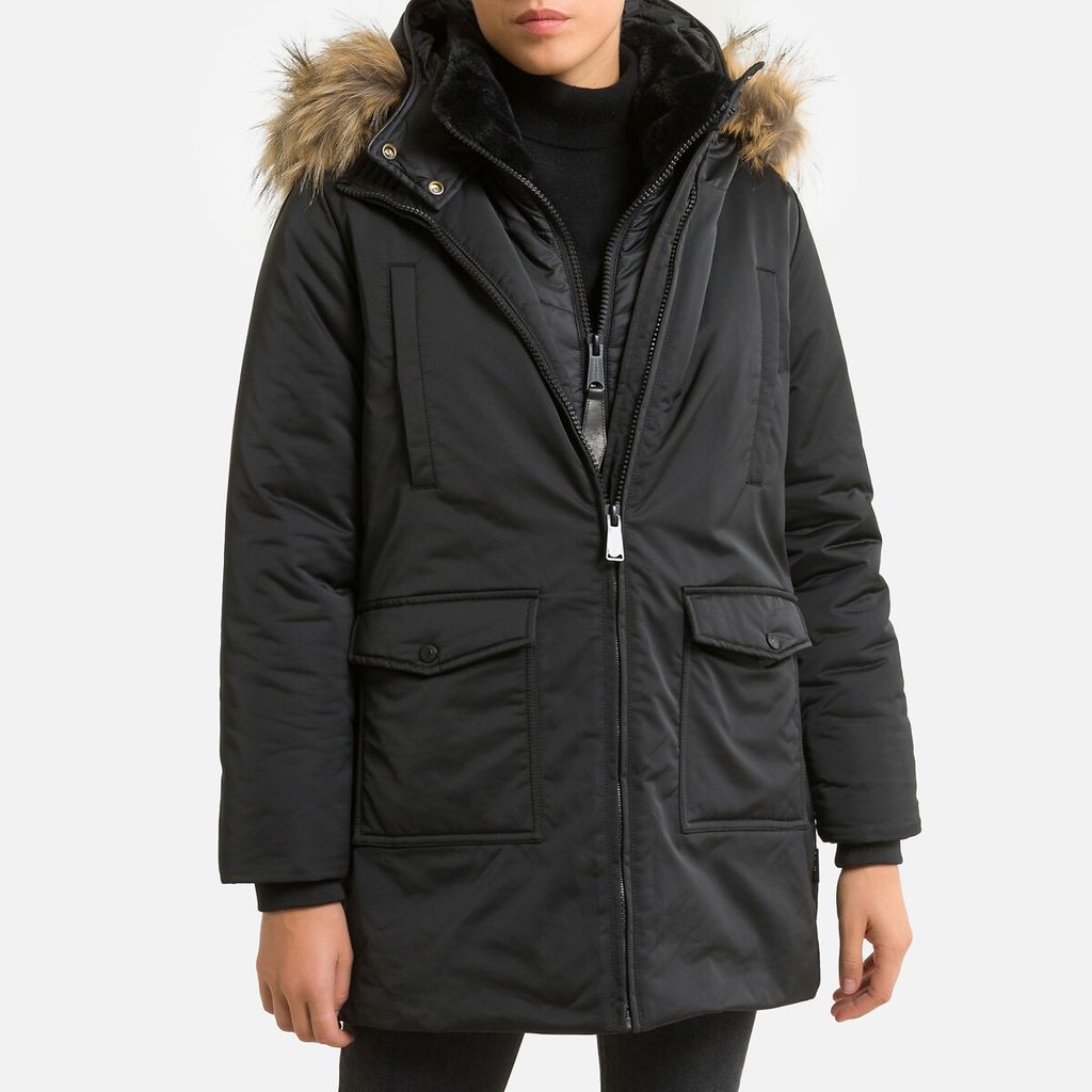Mid-Length Hooded Parka with Zip Fastening