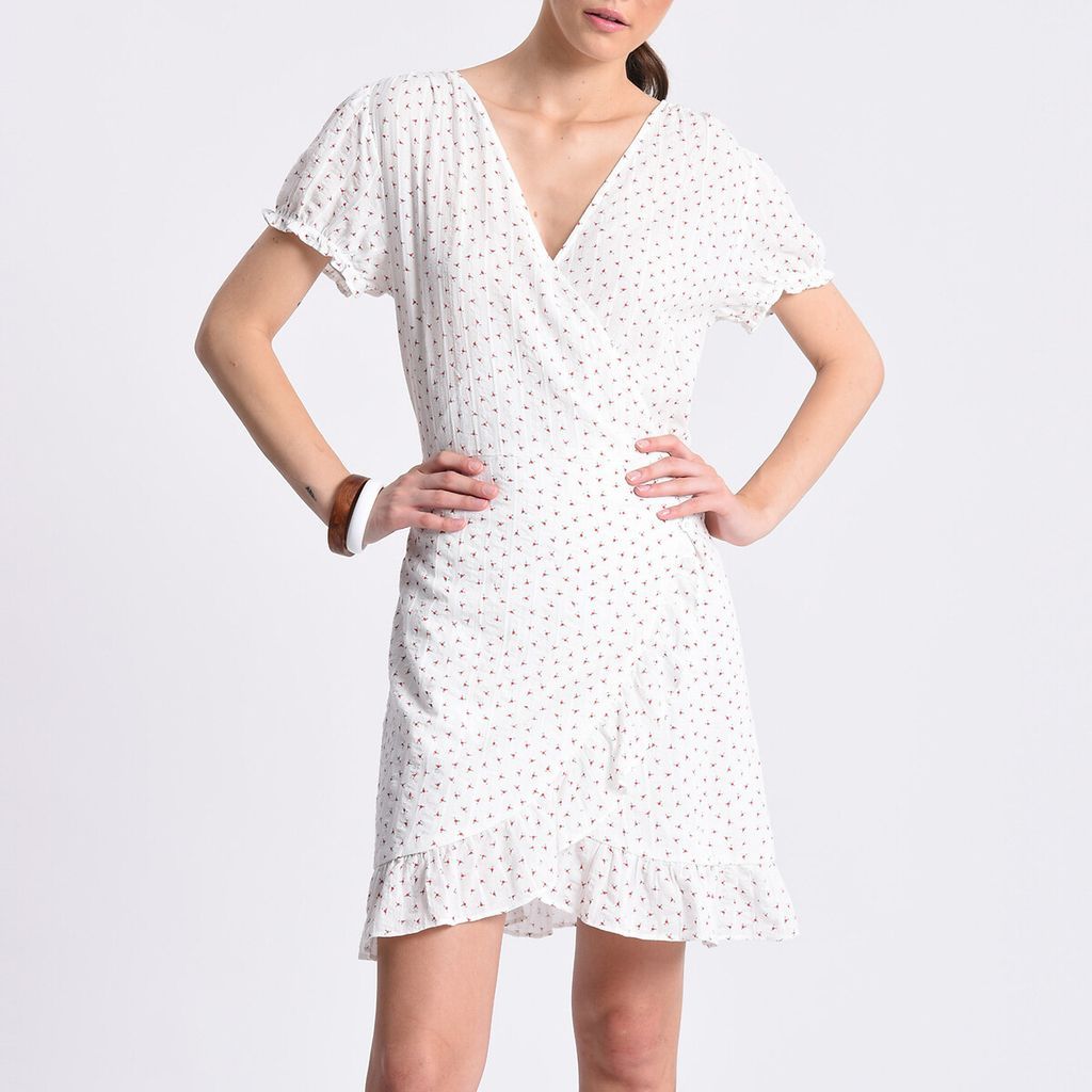 Printed Cotton Wrapover Dress with Ruffles