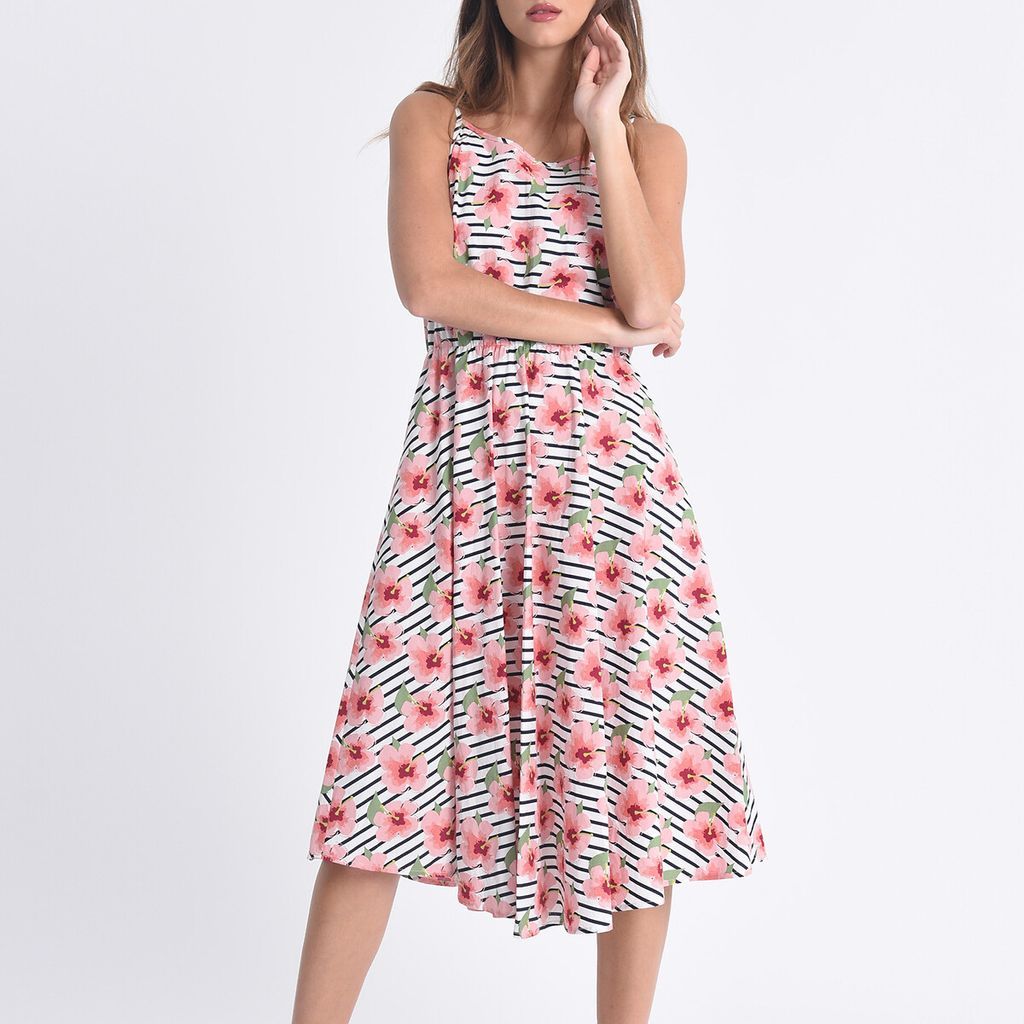 Floral Midi Cami Dress in Cotton with Tie Detail Open Back