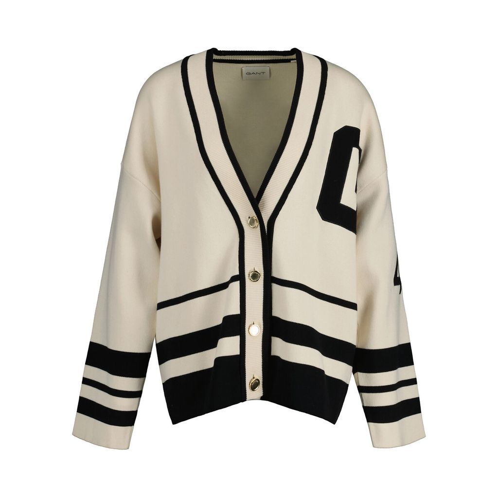 Cotton Oversized Varsity Cardigan with V-Neck and Button Fastening