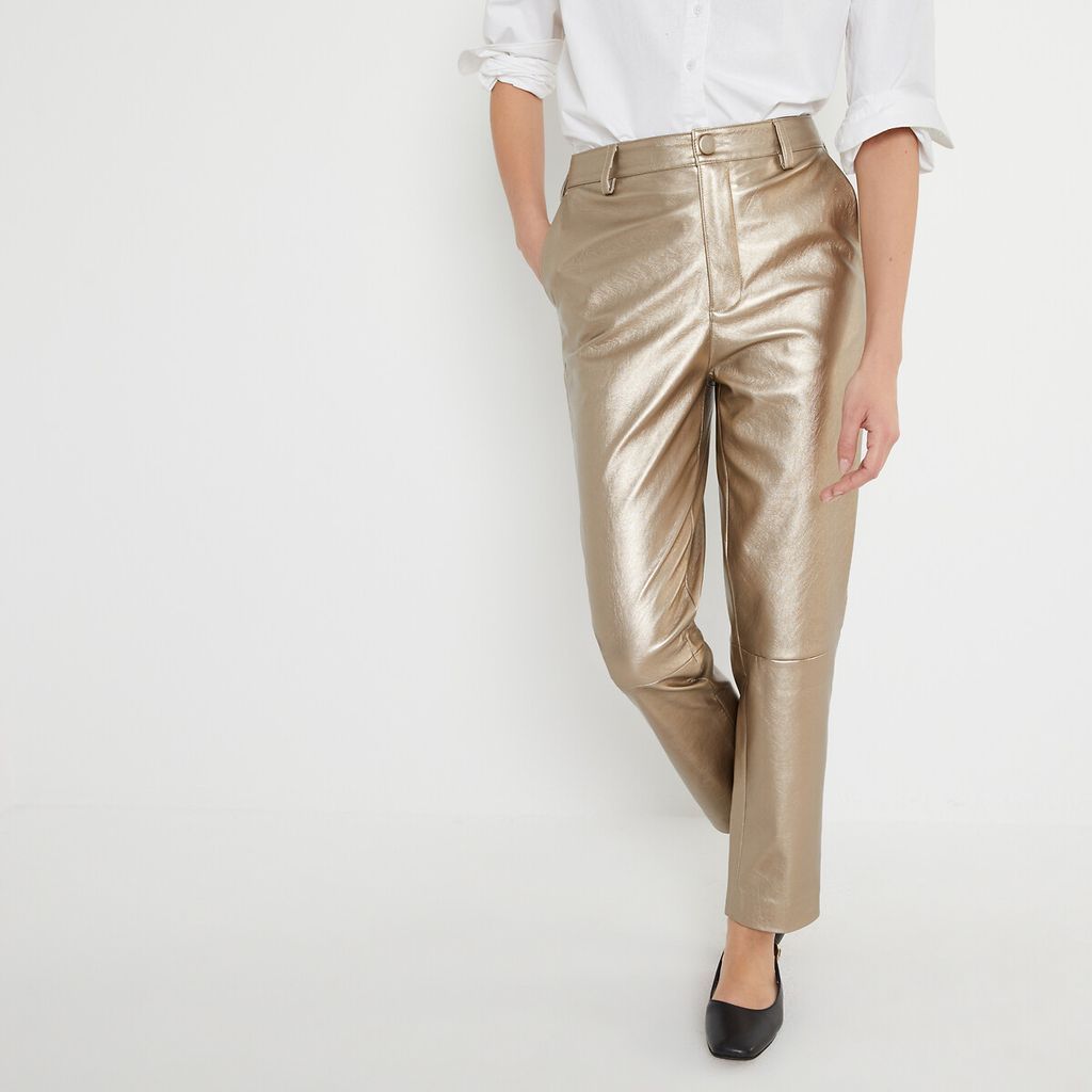 Faux Leather Straight Trousers, Length 27.5