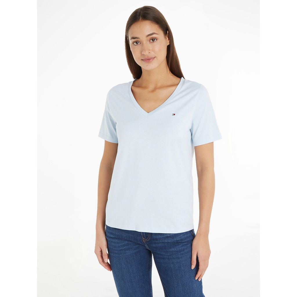 Cotton V-Neck T-Shirt with Short Sleeves