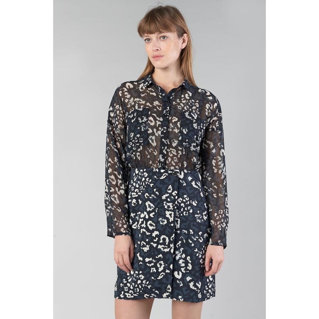 Printed Mini Shift Dress with Long Sleeves