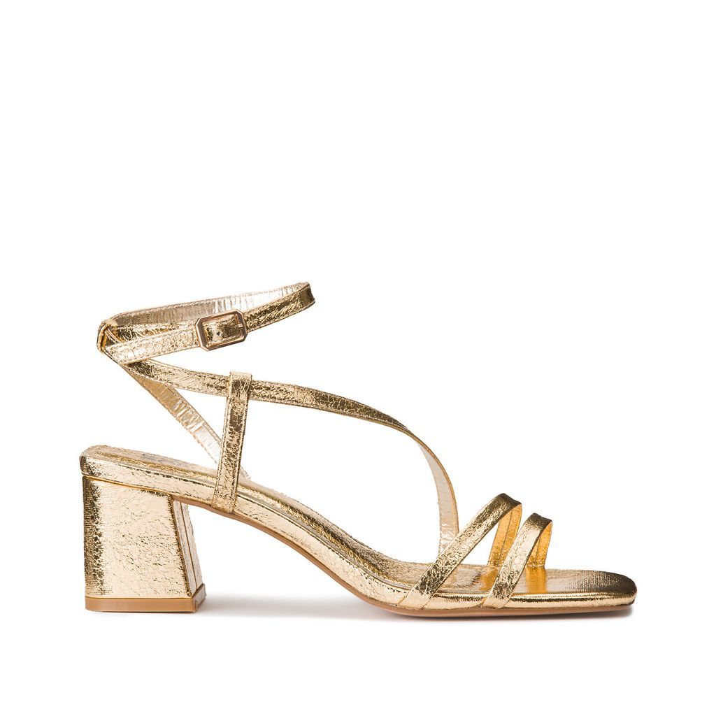 Metallic Ankle Strap Sandals with Heel