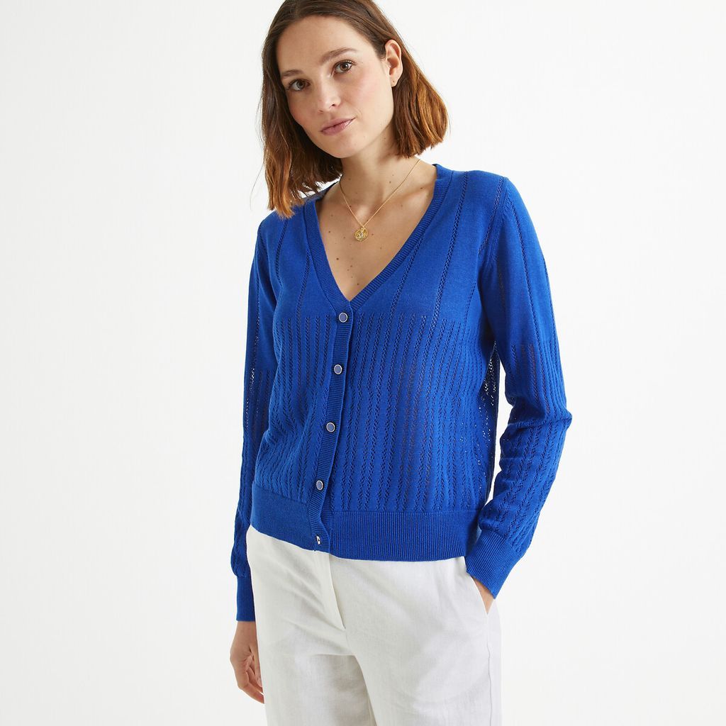 Linen/Cotton Buttoned Cardigan with V-Neck