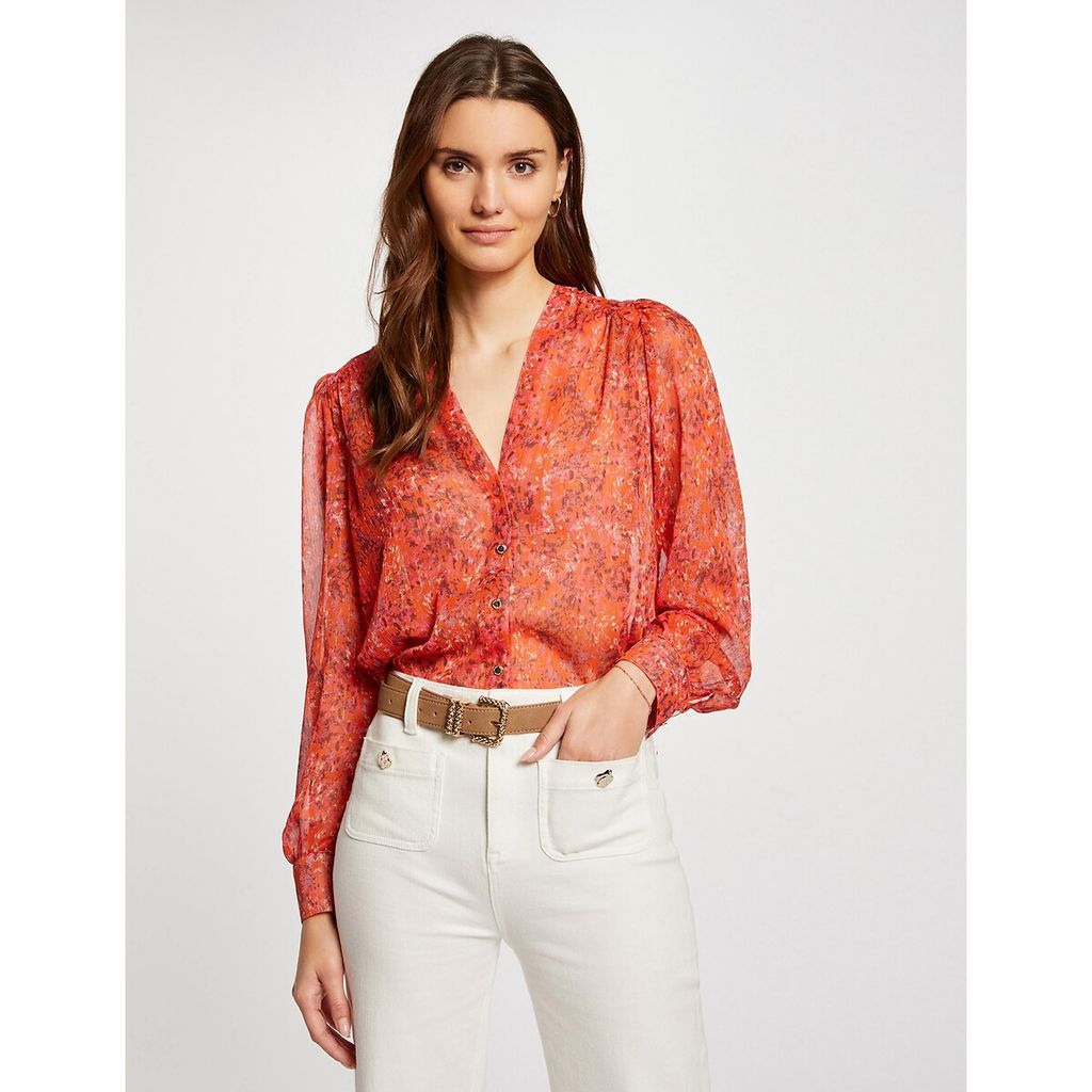 Printed V-Neck Blouse with Long Sleeves