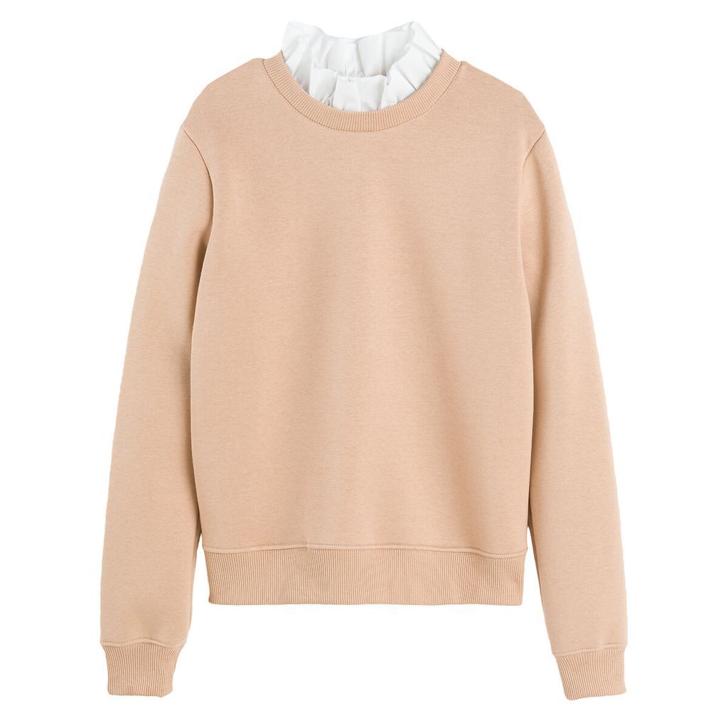2-in-1 Sweatshirt in Cotton Mix with Ruffled Shirt Collar