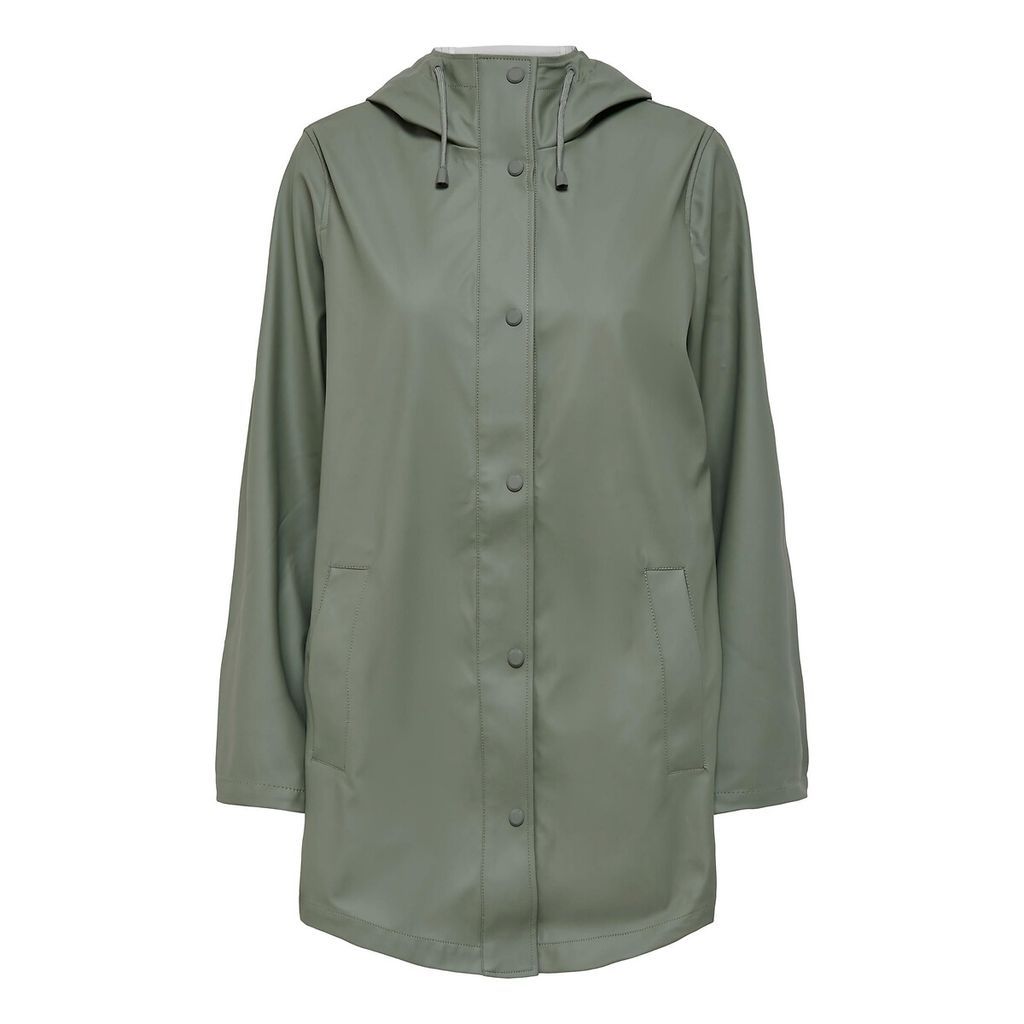 Long Mid-Season Raincoat with Press-Stud Fastening