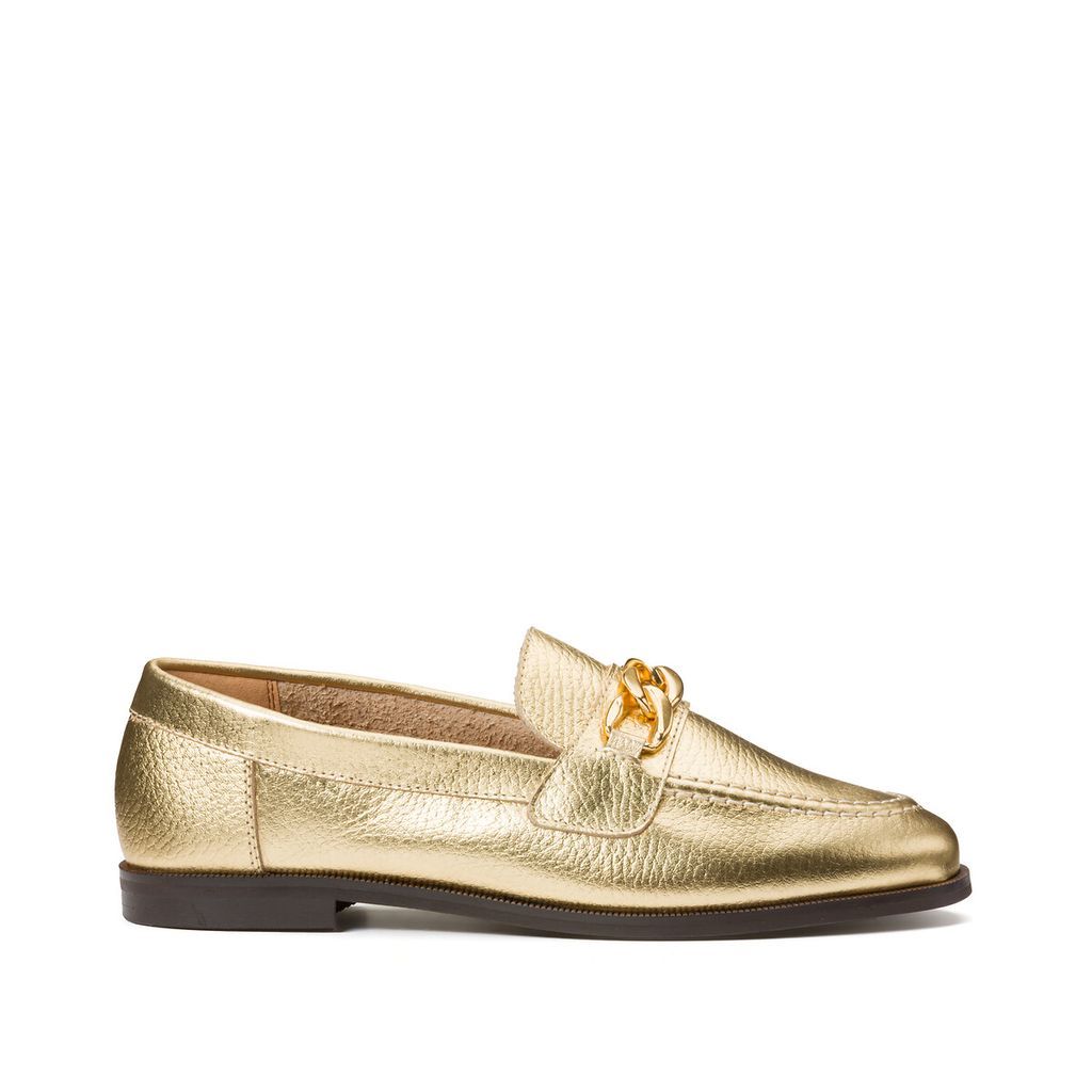 Metallic Leather Loafers with Chain Detail