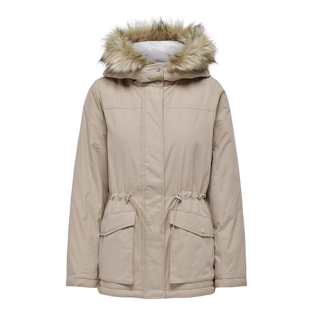 Short Hooded Parka with Faux Fur Trim, Mid-Season