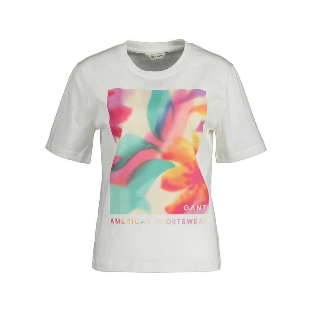 Cotton Crew Neck T-Shirt with Print on Front and Short Sleeves