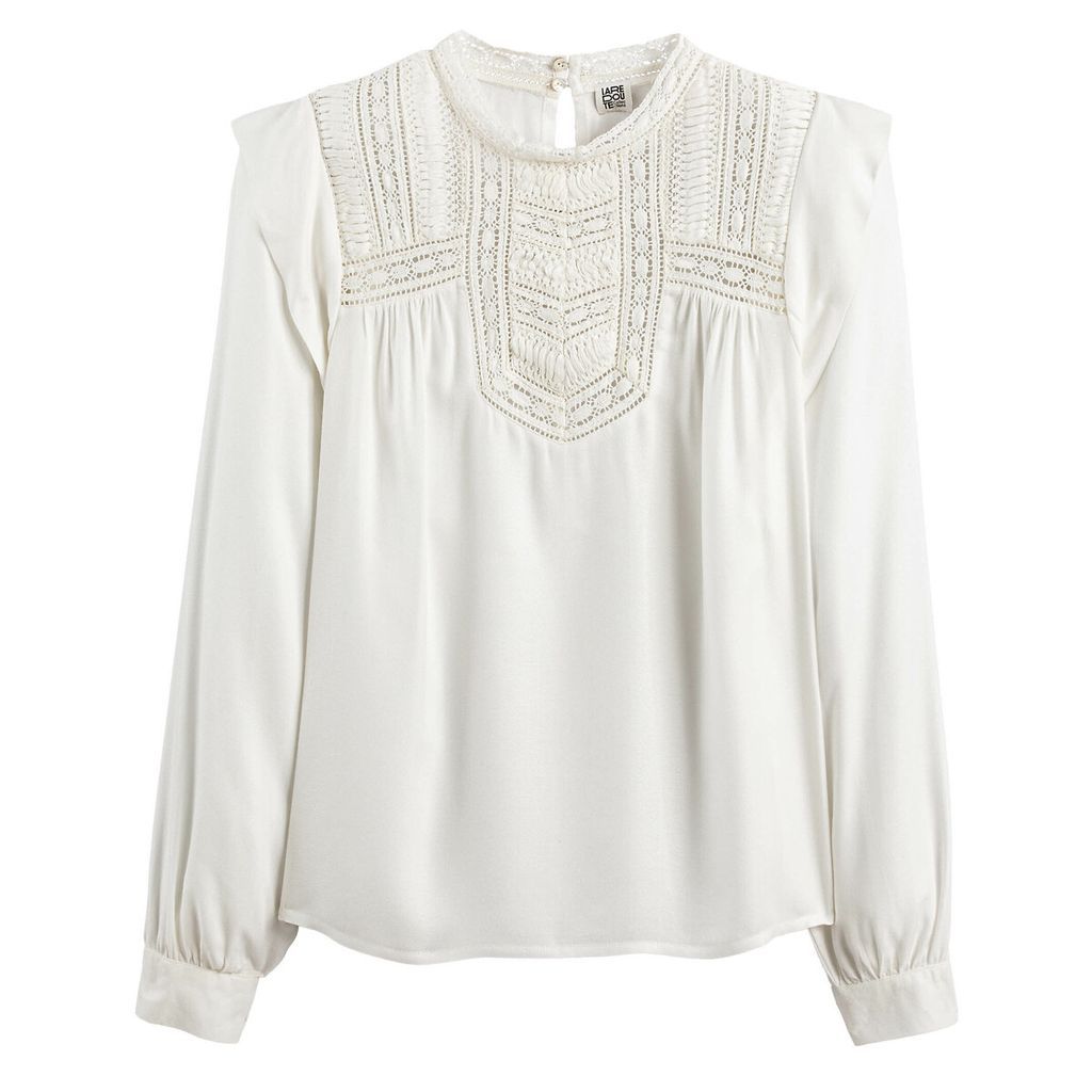 Ruffled Crew Neck Blouse with Long Sleeves