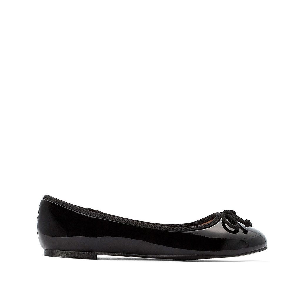 Patent Flat Ballet Flats with Bow Detail