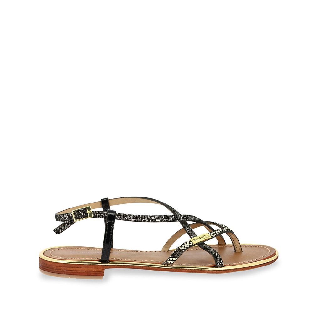 Monaco Leather Flat Sandals with Cross-Strap