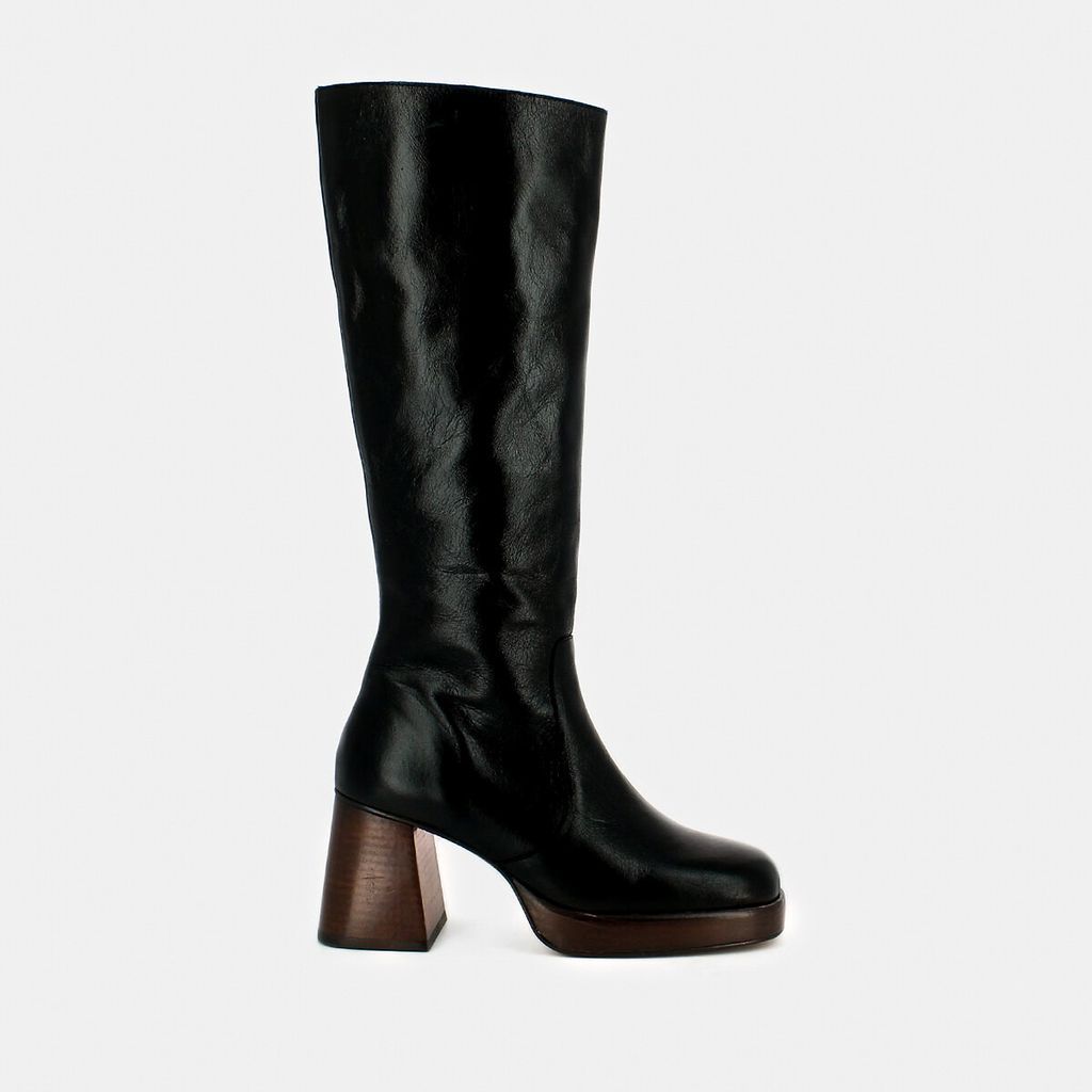 Betina Calf Boots in Distressed Leather with Block Heel