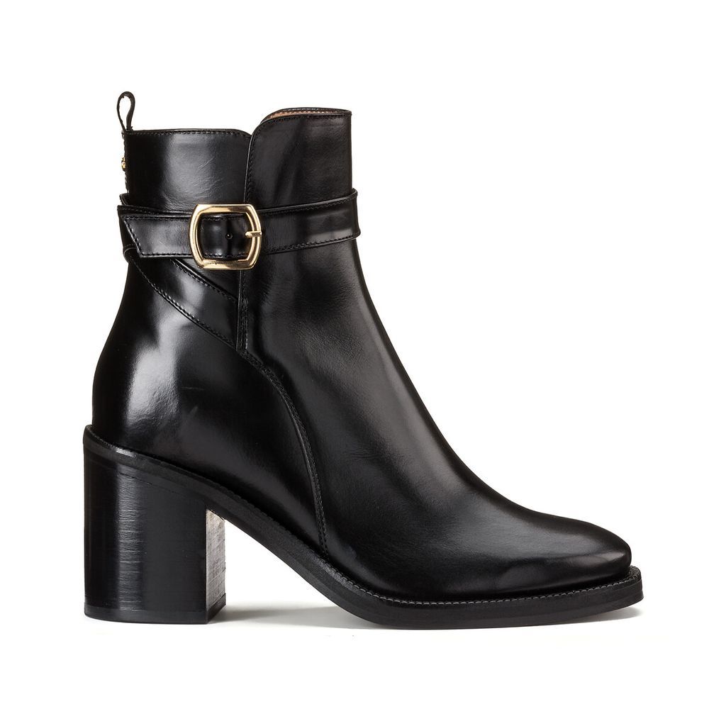 Leather Ankle Boots with Block Heel, Made in Europe