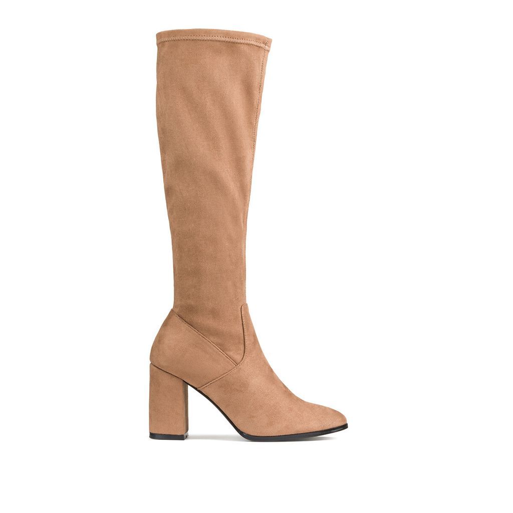 Stretch Knee-High Boots with Block Heel