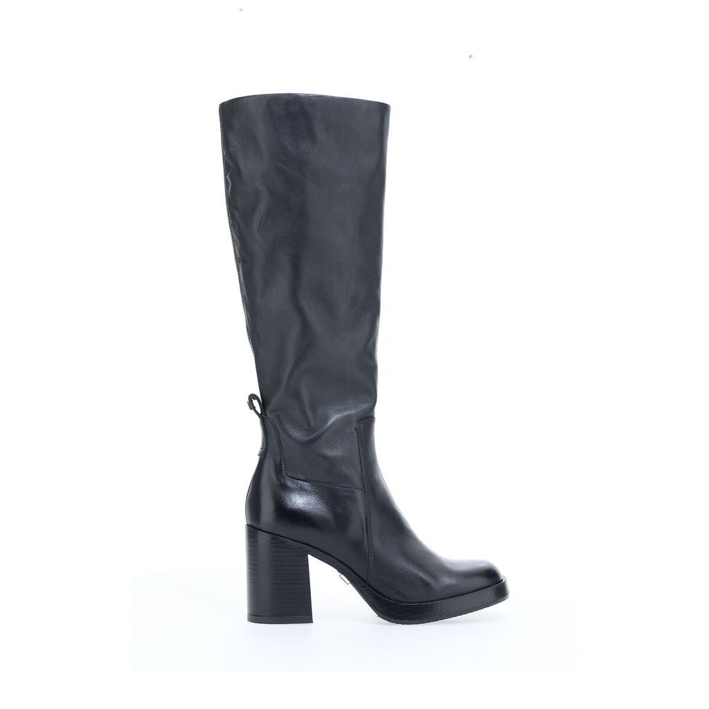 Leather Heeled Calf Boots with Square Toe