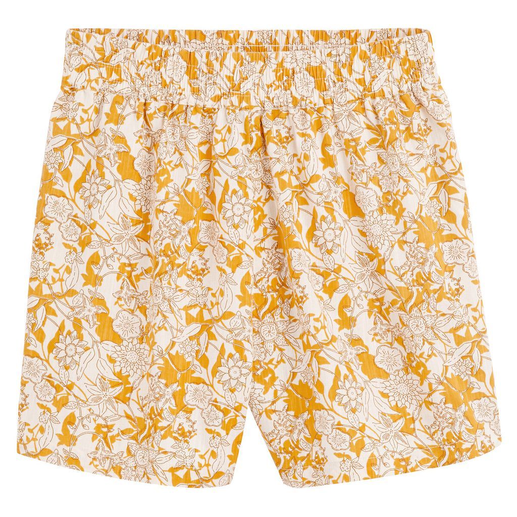 Floral Print Cotton Shorts with High Waist