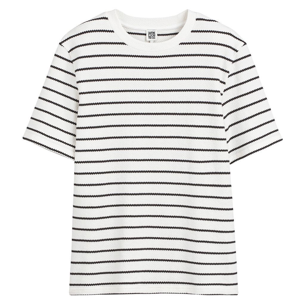 Striped Bubble Knit T-Shirt in Cotton Mix with Crew Neck