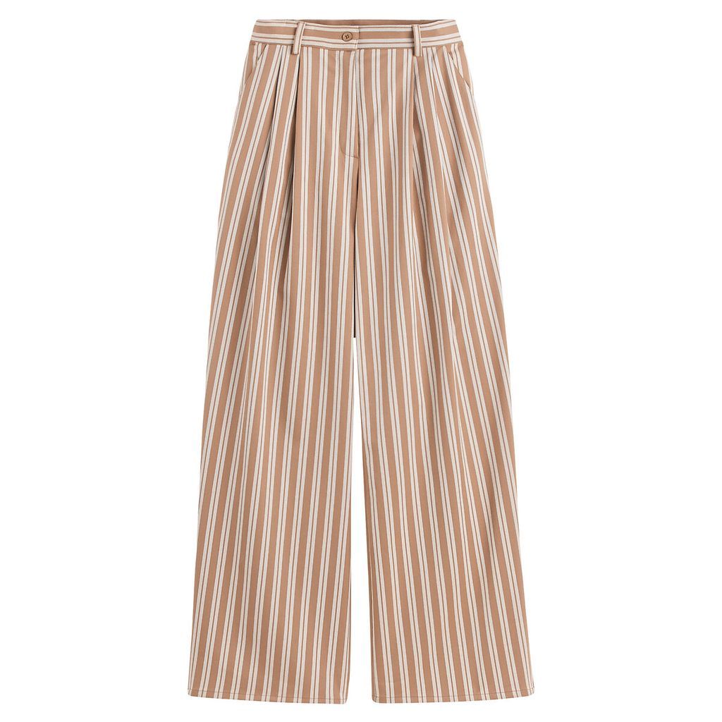 Striped Wide Leg Trousers with High Waist, Length 31.5