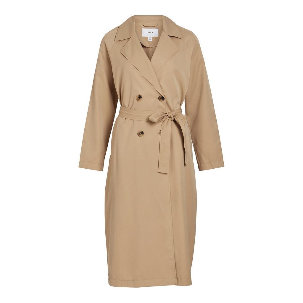 Long Trench Coat with Tie-Waist