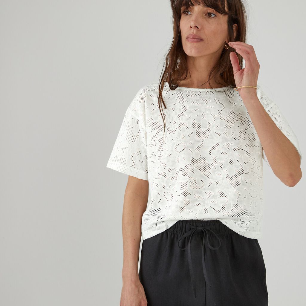 Guipure Lace T-Shirt with Boat Neck
