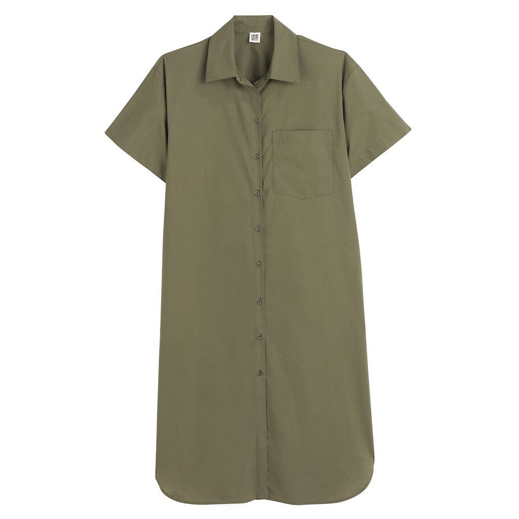 Cotton Shirt Dress with Short Sleeves