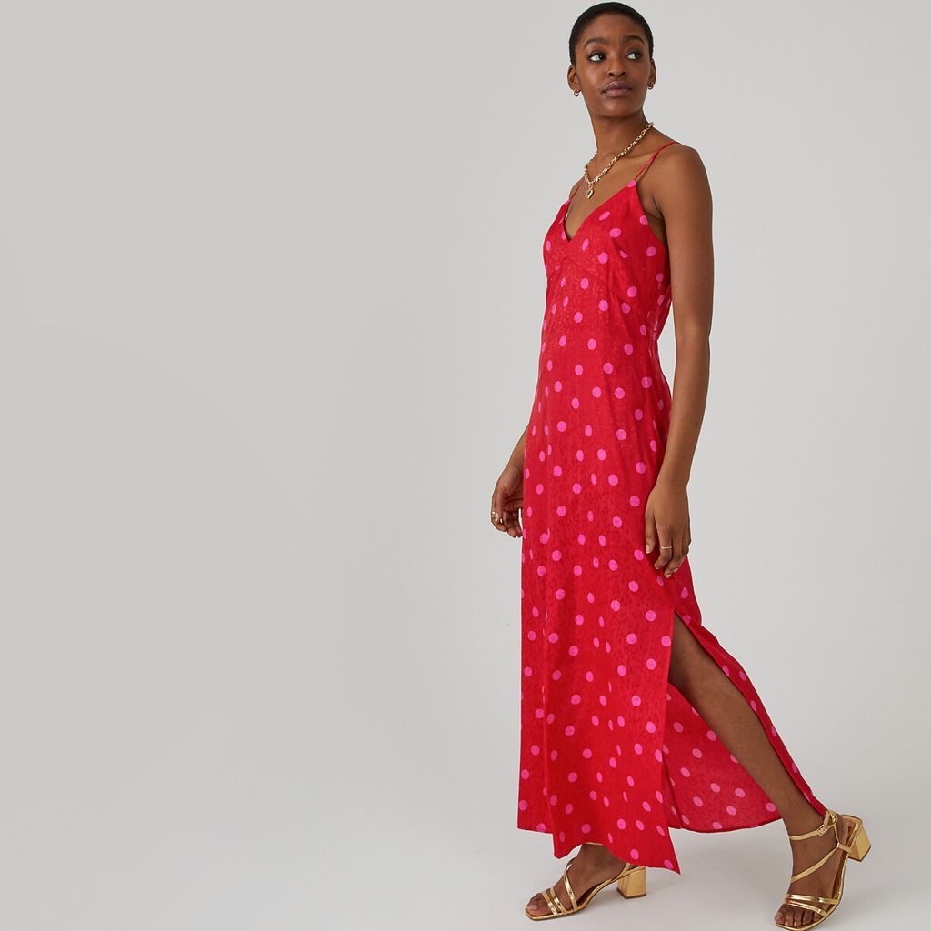 Maxi Slip Dress in Polka Dot Print Jacquard