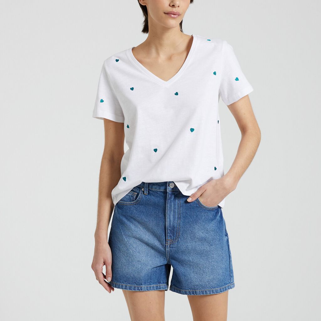 Embroidered Cotton V-Neck T-Shirt