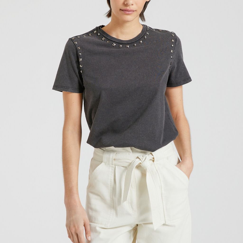 Cotton Short Sleeve T-Shirt with Studded Embellishment