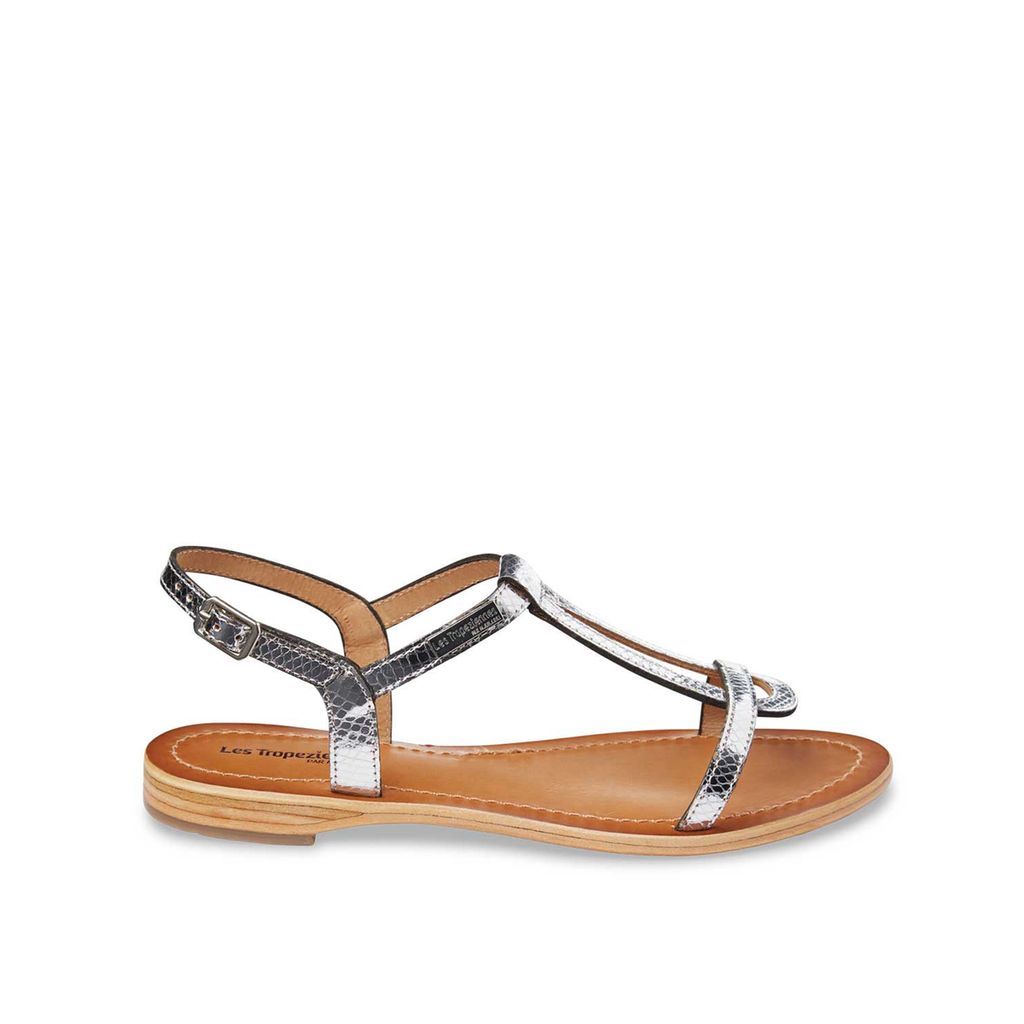 Hamat Leather Flat Sandals with Faux Snakeskin