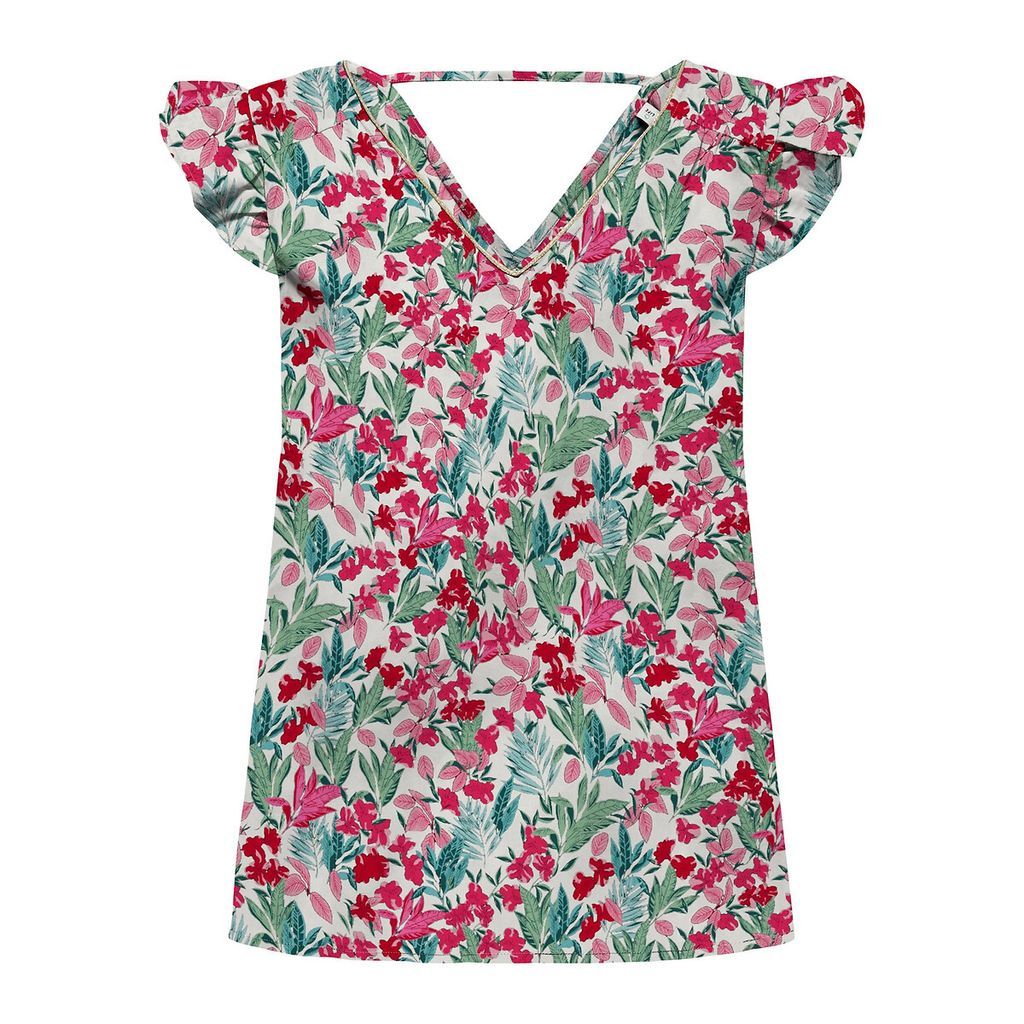 Floral Print V-Neck Blouse with Ruffles