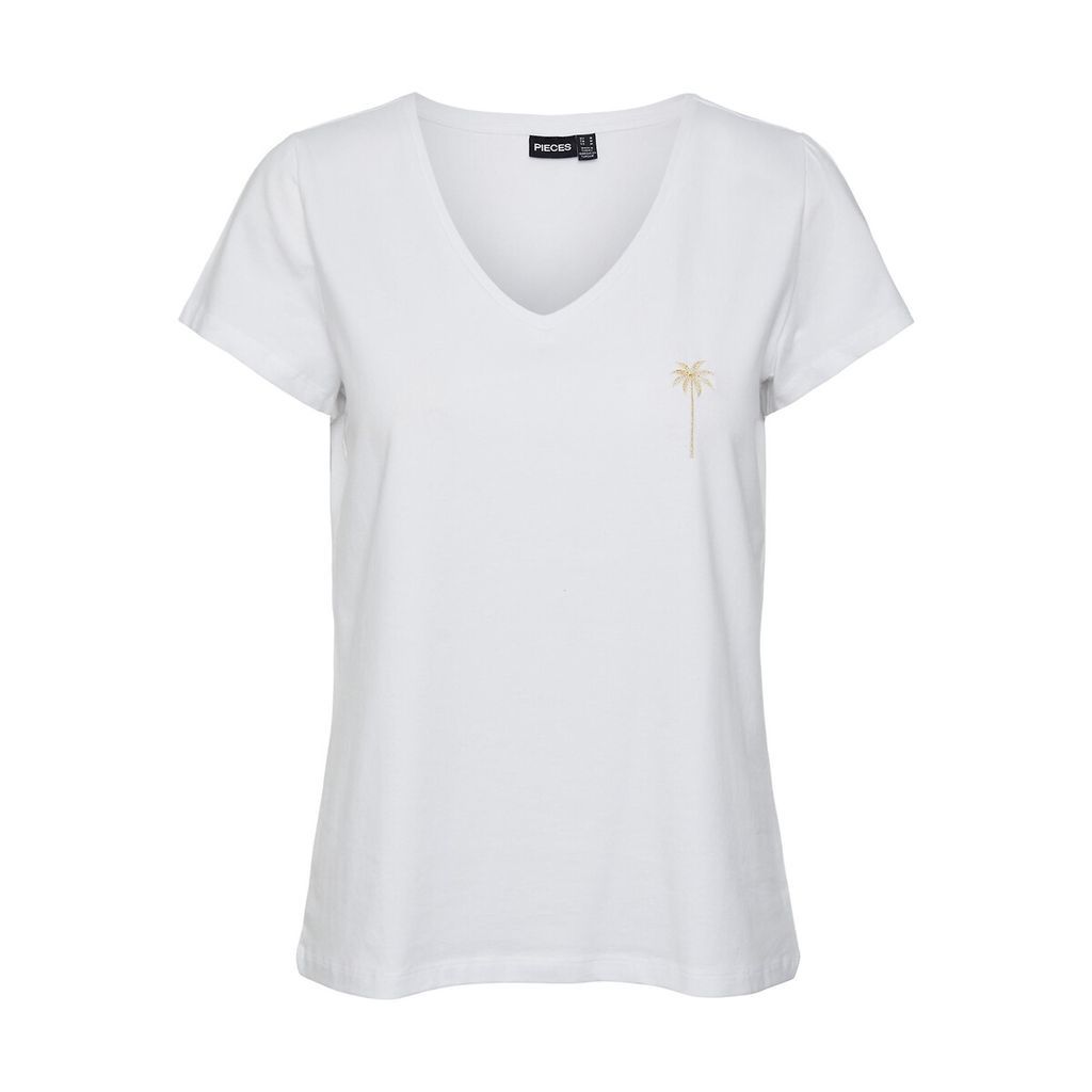 Cotton Embroidered V-Neck T-Shirt