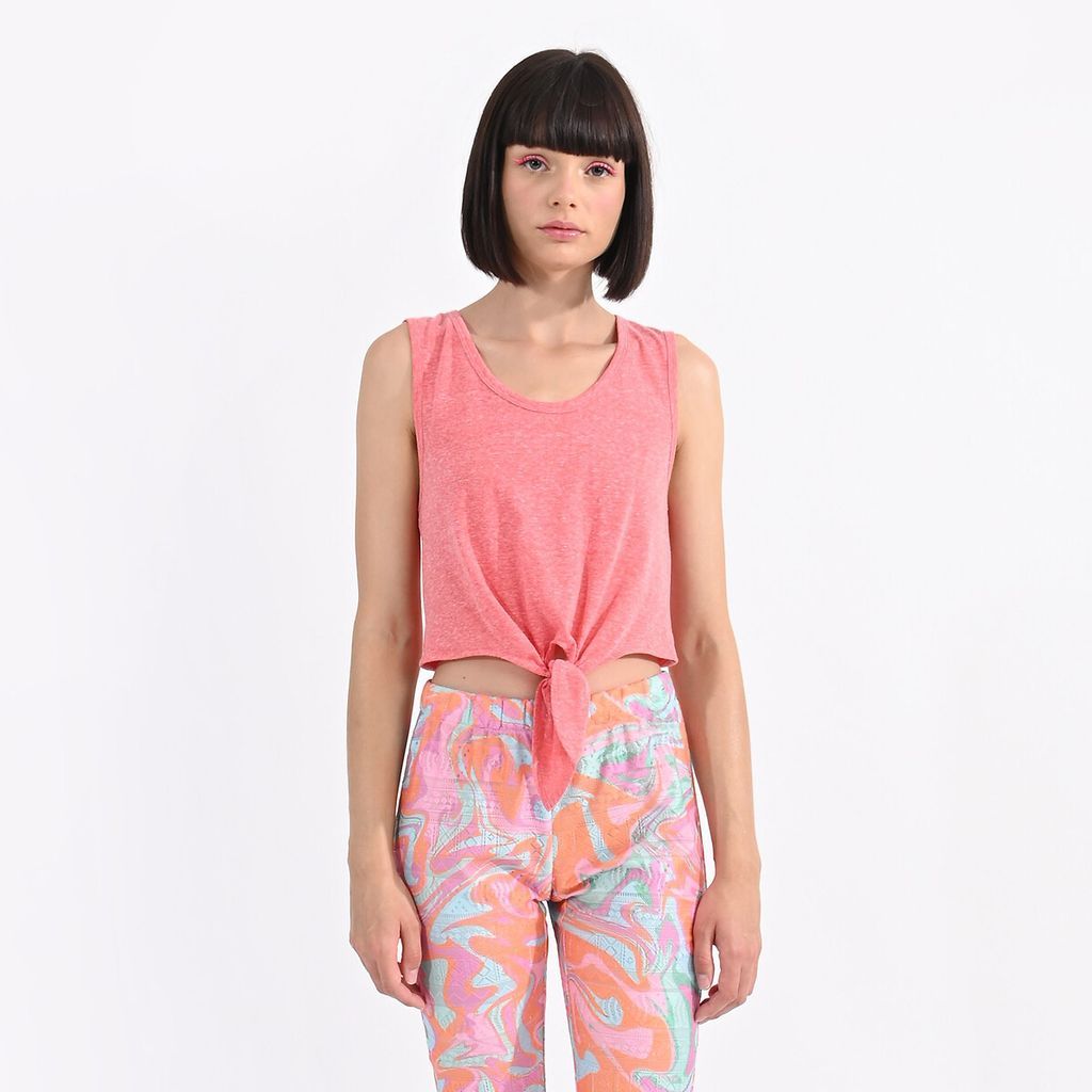 Cropped Vest Top in Cotton Mix with Tie-Hem