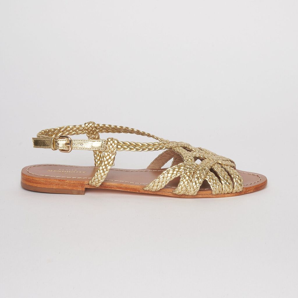 Coco Foil Flat Sandals in Woven Leather